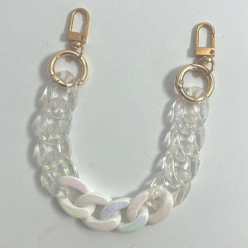 Acrylic Holographic Iridescent and Solid White Mix Link Bag Strap Wristlet